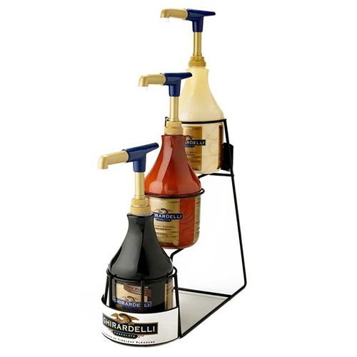 Ghirardelli 3-Tier 64oz Sauce Rack - CustomPaperCup.com Branded Restaurant Supplies