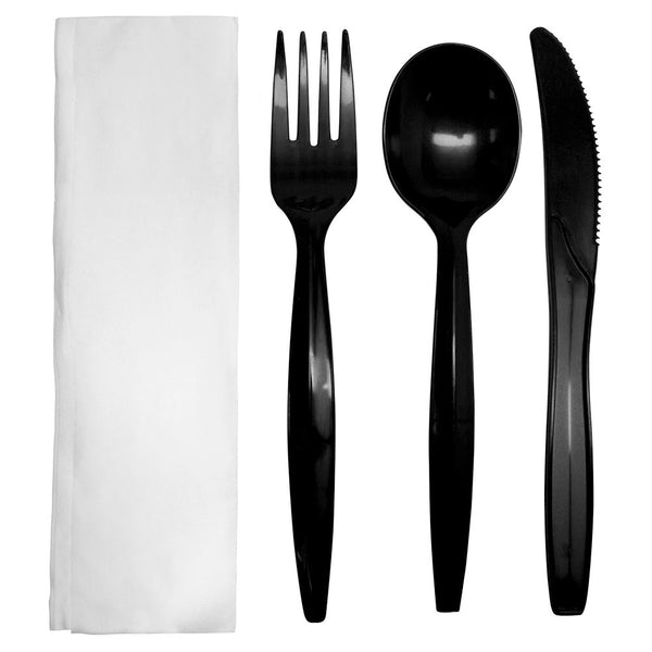 Karat PP Medium-Heavy Weight Cutlery Kits - Black - 250 ct - CustomPaperCup.com