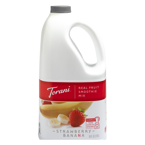 Torani Strawberry Banana Real Fruit Smoothie Mix (64oz) - CustomPaperCup.com Branded Restaurant Supplies