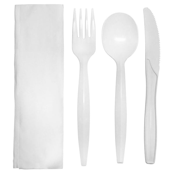 Karat PP Medium-Heavy Weight Cutlery Kits - White - 250 ct - CustomPaperCup.com